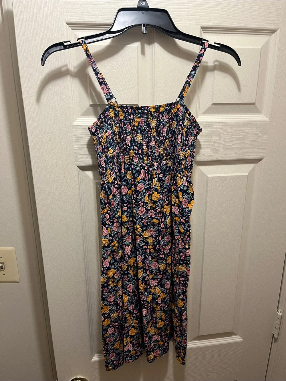 Old Navy Navy Floral Smocked Sundress with Pink and Yellow Flowers